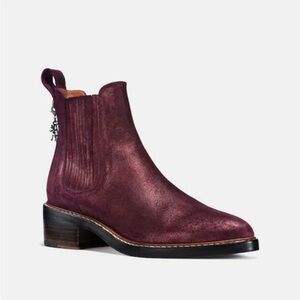 Coach Bowery Chelsea Boot in Bordeaux Glitter Suede 9